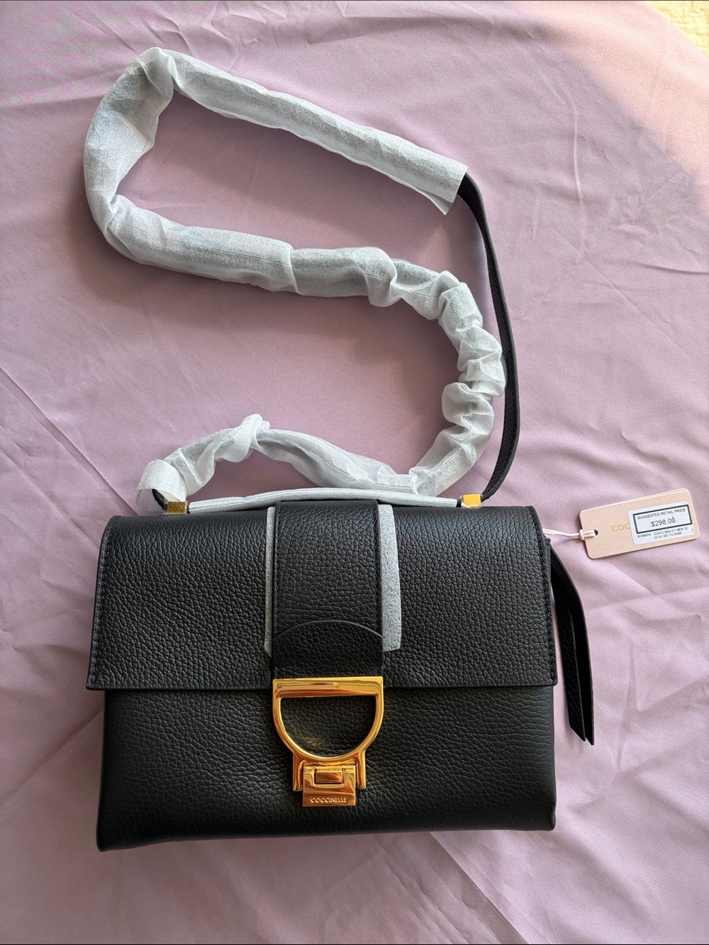 Coccinelle Black Pebble Leather Crossbody Bag with Gold Buckle - Picture 2 of 13